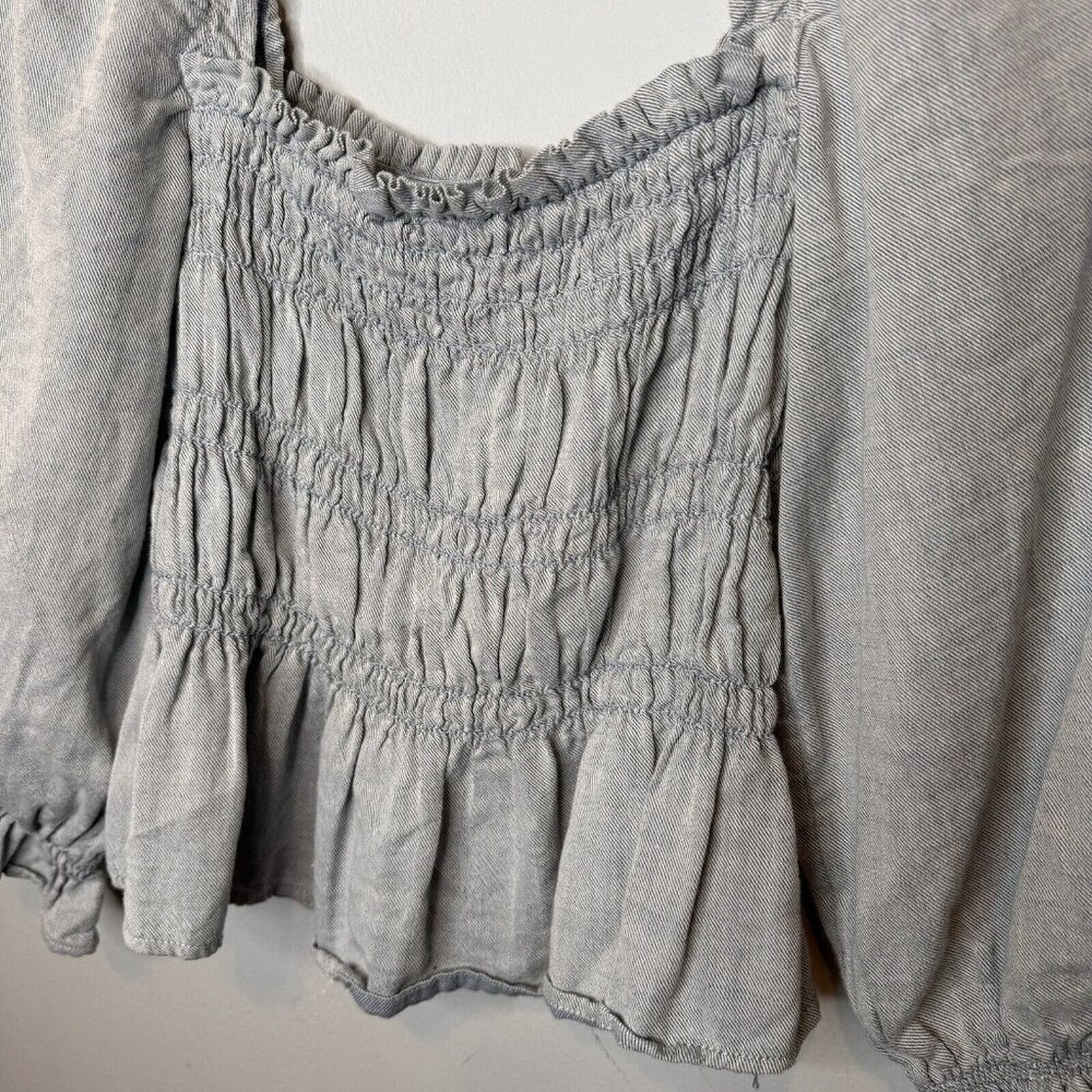 Who What Wear Smocked Blouse XS Half Balloon Sleeve Square Neck Extra Small - Picture 3 of 4